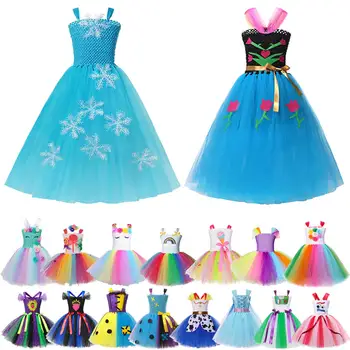 

Elsa And Anna New Dress For Girls Summer Kids Sling Tutu Baby Girl Forky Clothes Rainbow Unicorn Fancy Costume