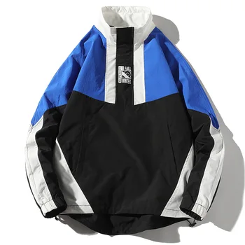 

2020 Men Hip Hop Jacket Spring Coat Harajuku Retro Color Block Patchwork Jacket Windbreaker Streetwear Vintage Jacket Oversized