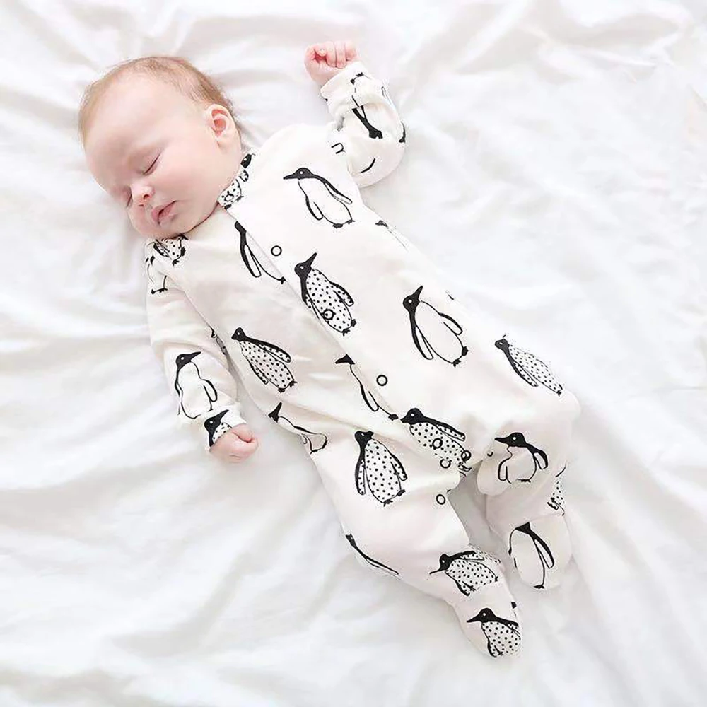 Newborn Cotton Pajamas For Boys Girls Long Sleeve Footed Sleepsuit