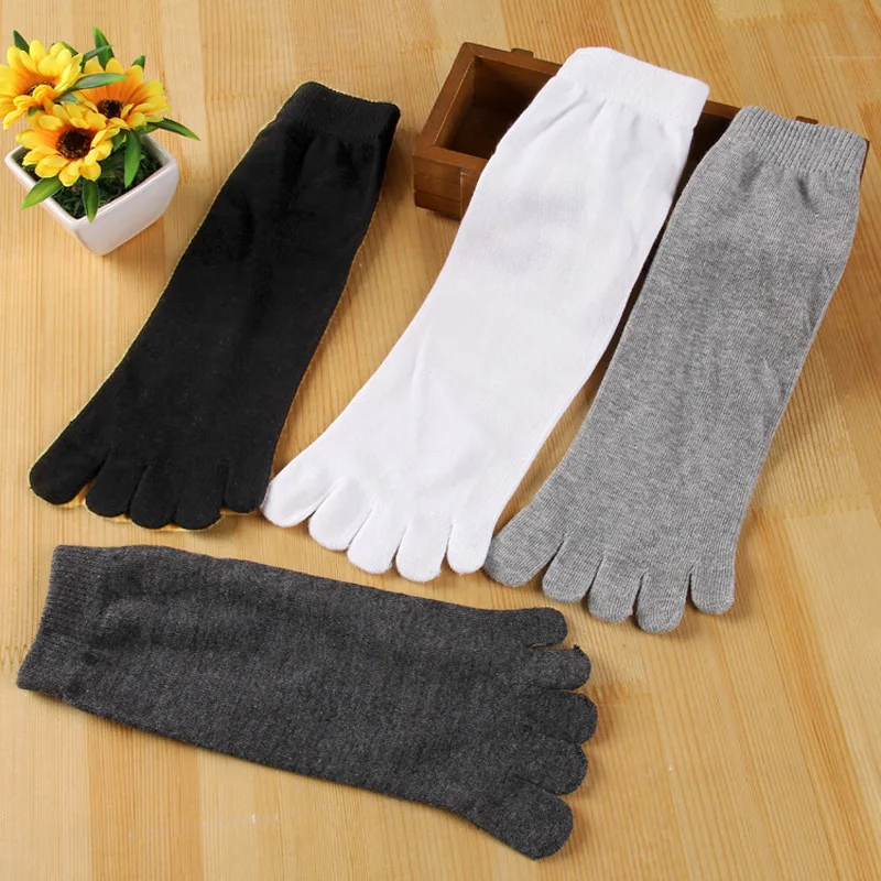 1 пара, однотонные белые, черные, серые мужские носки, бамбуковое волокно, высокое качество, мужские летние, зимние хлопковые носки, пять пальцев, носки k2946