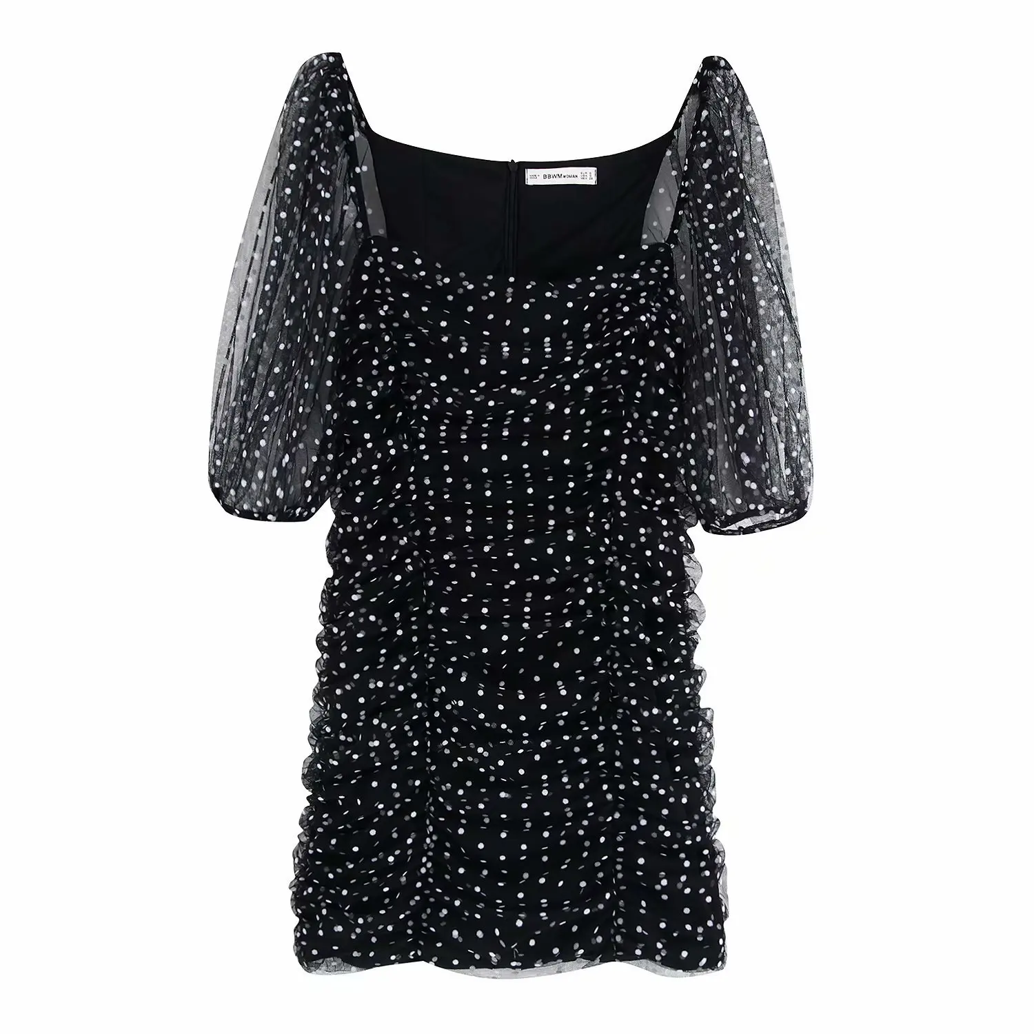

Western Style 2019 Autumn New Style Slim Fit Slimming Versatile Square Collar Polka Dot Juan Network Dress Short Skirt WOMEN'S D