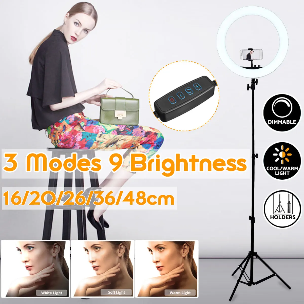 

Photo LED Selfie Ring Fill Light Camera Phone Ring Lamp 16/20/26/36/48cm Video Live Studio Light For Makeup Video Live Studio