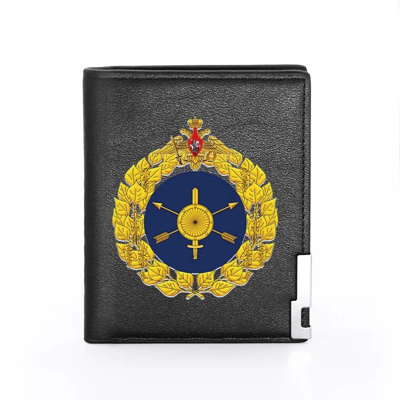 

Fashion Russian Strategic Rocket Force Printing Black Leather Wallet Men Women Bifold Credit Card Holder Short Purse Male