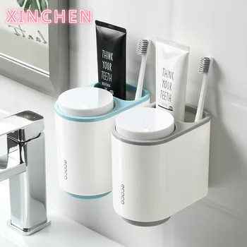 

Toothbrush Toothpaste Holders With 2 Cup Bathroom Accessories Set Plastic Storage For Kid Adult Electric Toothbrush Holder Wall