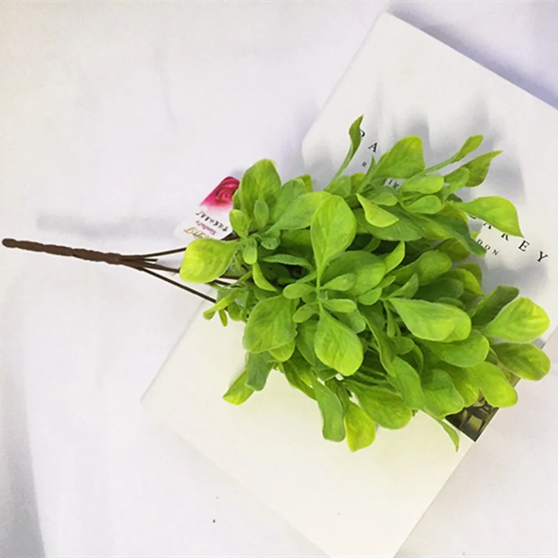 5 Fork New Artificial Plants Water Grass Eucalyptus Plastic Green Grass Fake Flowers Wedding Decoration Home Office Desk Decors - Color: GR