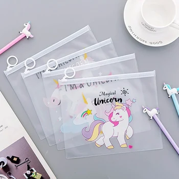 

Hot Cute Unicorn Transparent Pp Buckle Document Holder For A5 Office Folder Storage Package Paper File Folder