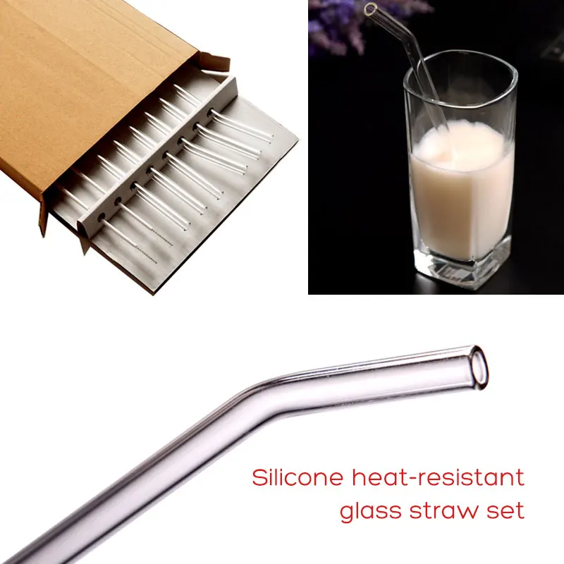Glass Tube Drinking Straws Heat-Resisting Wedding 8pcs Transparent Glass Sucker Bar Fruit Juice