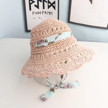 

2020 New Girls Summer Cap Color Ribbon Decorate Wavy Straw Hat For Girls Children Panama Hat Baby Sun Hats Caps