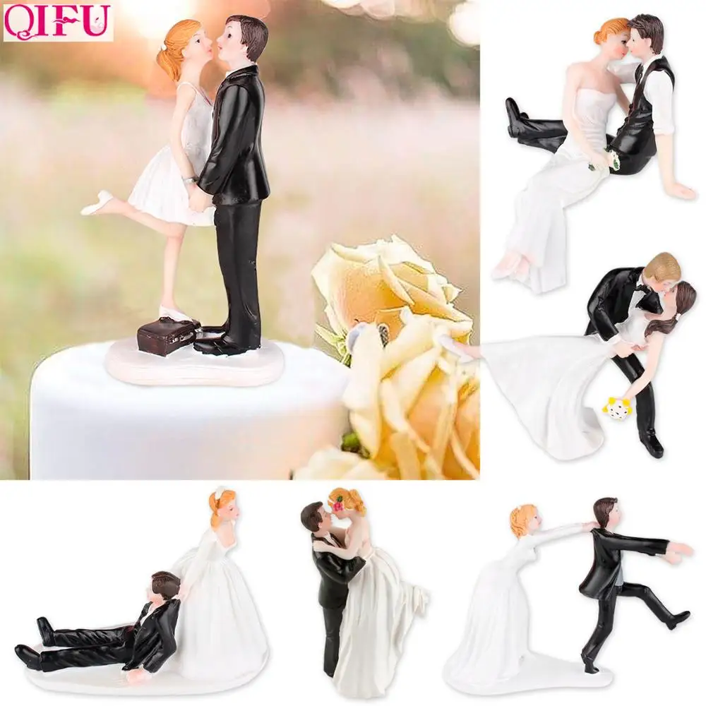 

QIFU Wedding Groom Bride Cake Resin Doll Anniversary Cake Topper Wedding Decoration Cake Decorating Supplies Funny Gifts