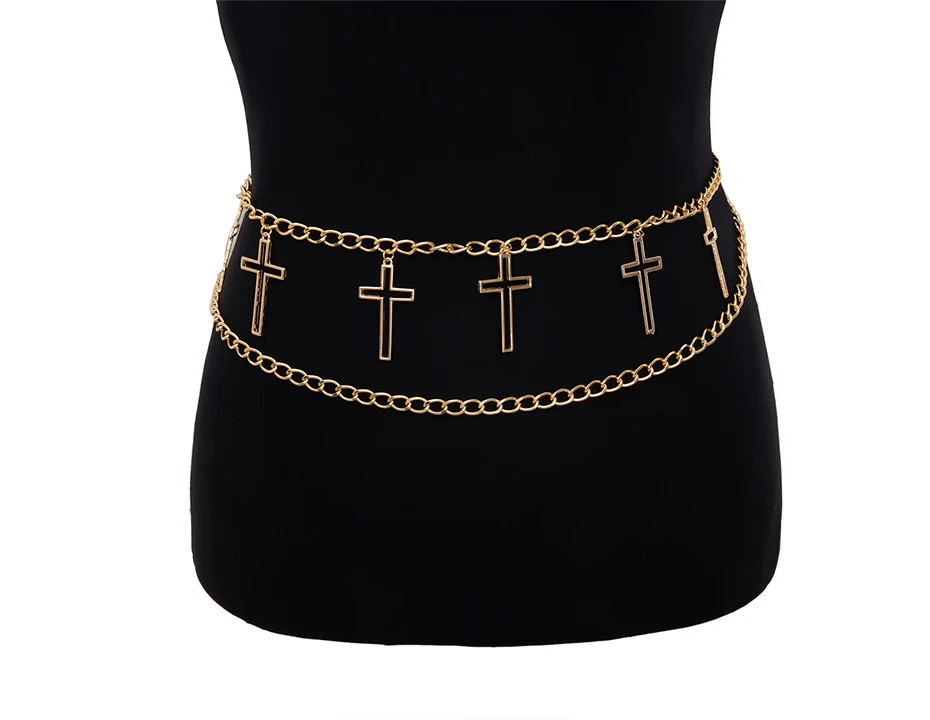 PuRui Cross Tassel Pendants Waist Chain Belt Multi Layer Punk Belly Body Chain Women Jewelry Silver Gold Color Metal Waistband