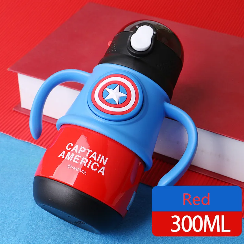 300 мл 360 градусов герметичные детские кружки с соломинкой Marvel Америка капитан из нержавеющей стали детские тренировочные стаканчики для воды бутылки с ручкой - Цвет: Red1