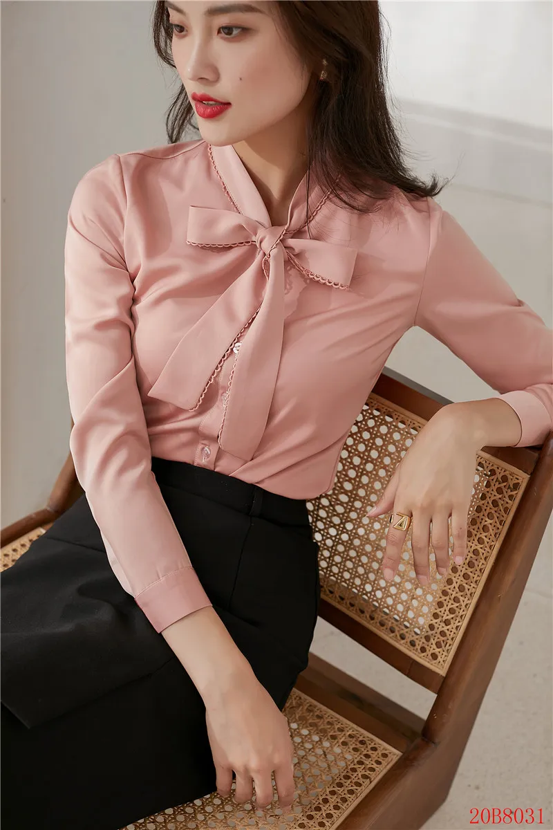 New 2021 Fashion Women Blouses & Shirts Pink Female Top Long Sleeve Office Work Clothes 4