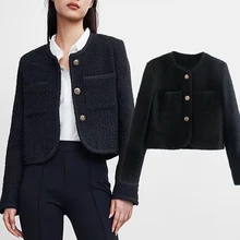 

Withered England Style Fashion Vintage Gold Buttons Short winterJacket Women Casaco Jaqueta Feminina Solid Simple Causal Jackets