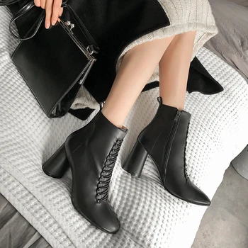 

INS HOT women Ankle boots Genuine Leather PLUS SIZE 22-26.5 cm feet length boots for women Chelsea boots high heel boots