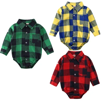 

0-24M Newborn Baby Girl Boy Romper Jumpsuit Clothes Plaid Print Single Breasted Cotton Rompers Outfits Set