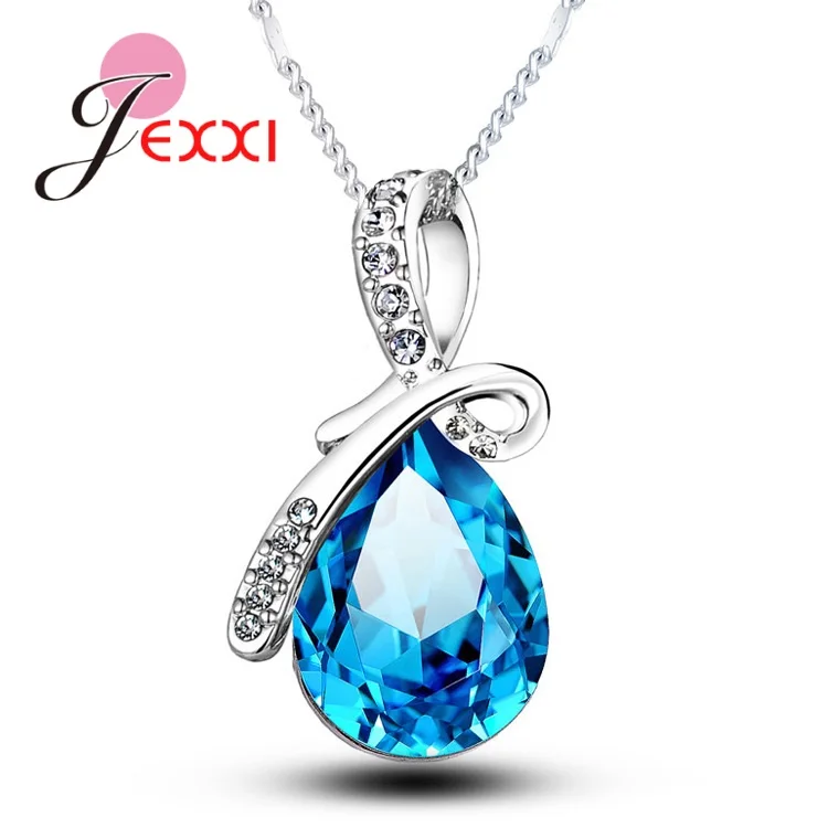 Pendant Necklace Silver Pendant 925 Sterling Silver Cubic Zirconia Waterdrop Multiple Color