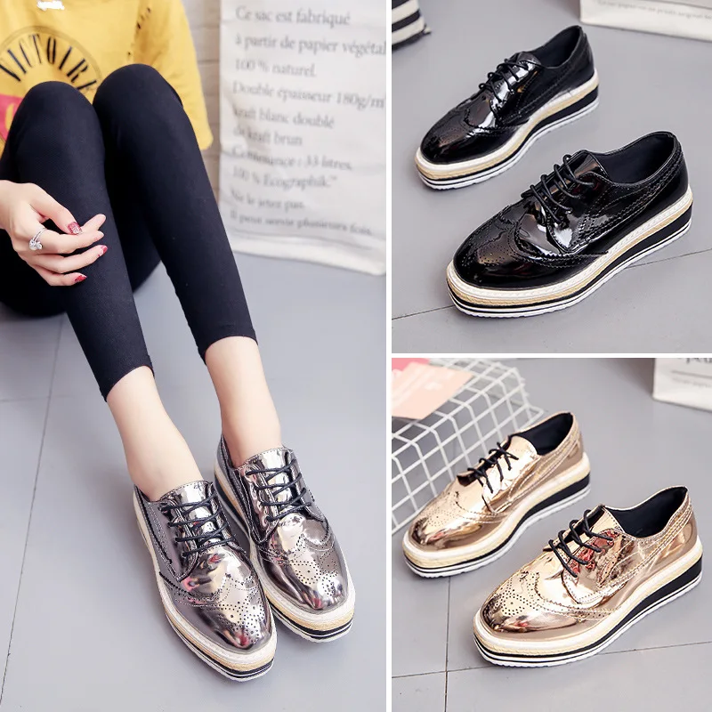 Spring Women Platform Sneakers Shoes Slip on Thick Soled Oxfords Shoes Women Creepers Moccasins Womens tenis feminino K3-38