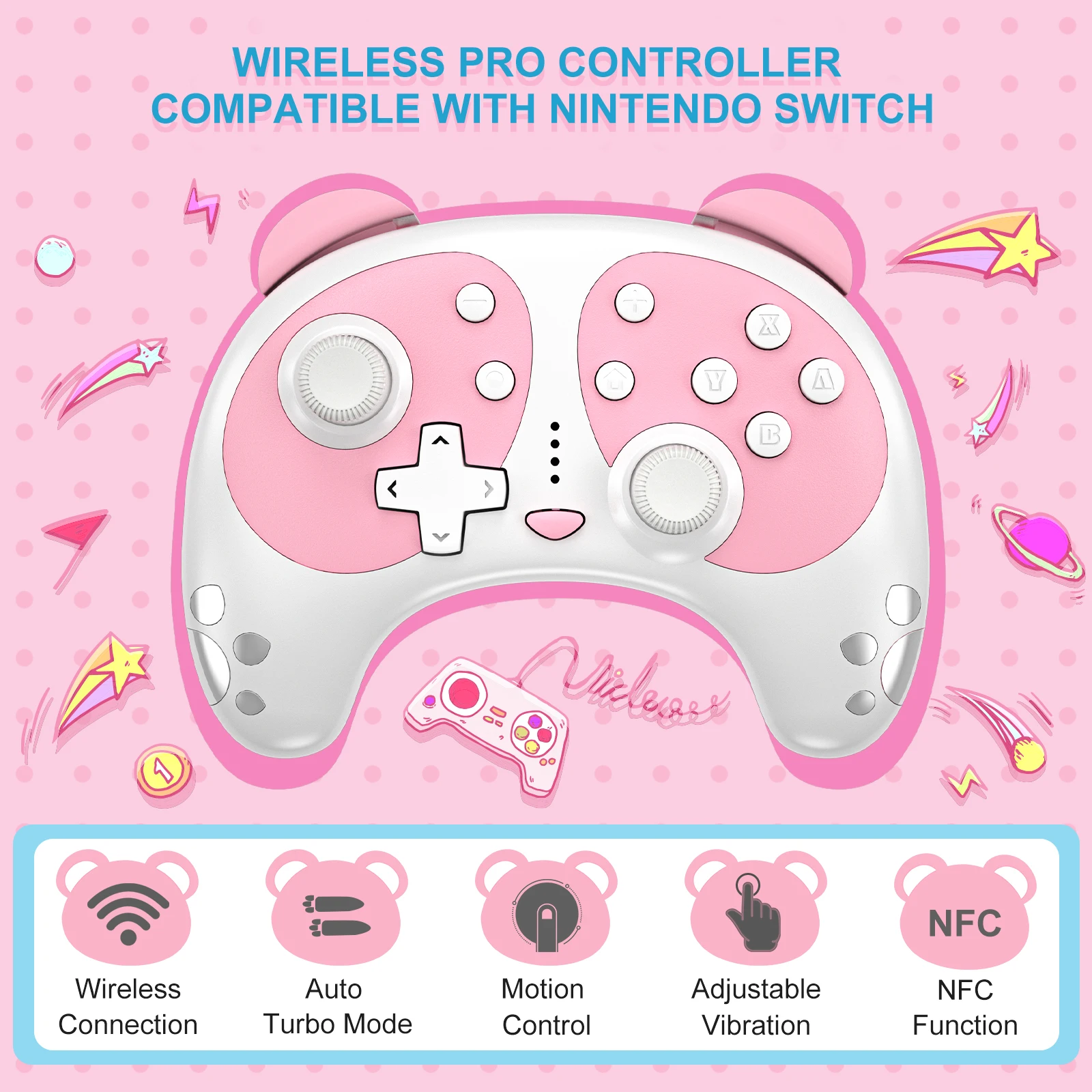 NFC Wireless Bluetooth Girls Pink Panda Gamepad Console Remote Controller Pro Wake Up Gamepads For Nintendo Switch Windows PCNFC Wireless Bluetooth Girls Pink Panda Gamepad Console Remote Controller Pro Wake Up Gamepads For Nintendo Switch Windows PC