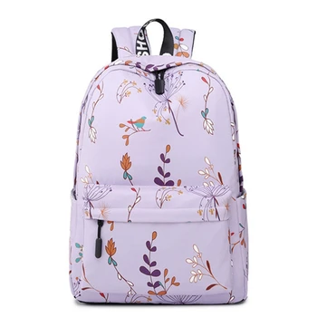 

Casual Waterproof Women Backpack Flower Print Girls College Laptop Backpacks Lady Travel Backpack Purple