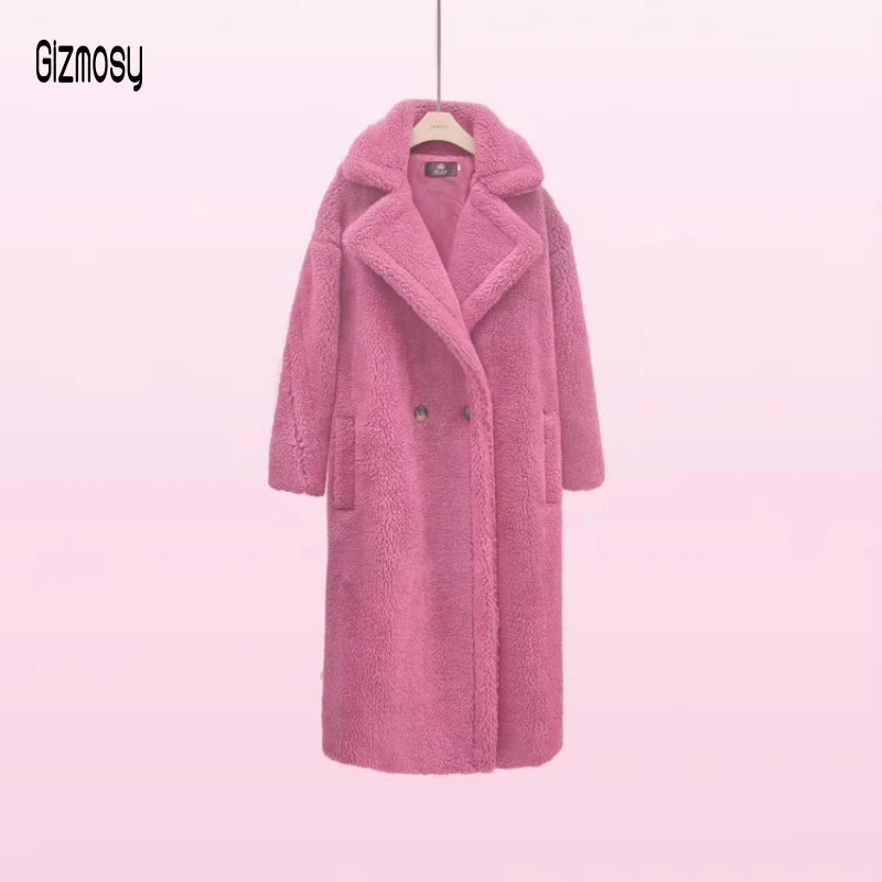 Зимнее Новое коричневое шерстяное пальто с мишкой Тедди Женская куртка из искусственного меха свободные пальто средней длины женское толстое теплое пальто CA6573