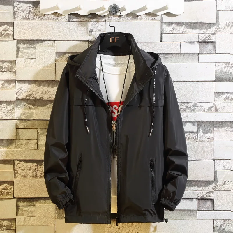 Jacket Men Big Size  6XL 7XL 8XL Spring Autumn Thin Windbreaker Mens BlackHooded Bomber Coat Streetwear Zipper Casual Sportswea 1