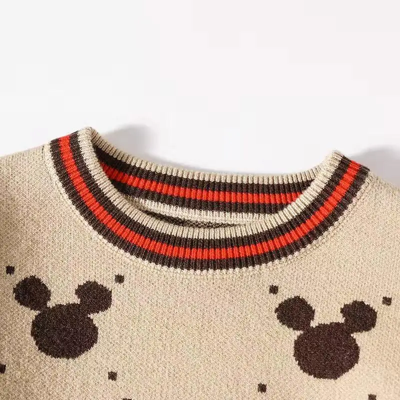 Свитер с Микки Маусом для девочек; коллекция года; зимний теплый вязаный свитер с длинными рукавами для маленьких мальчиков; пуловер; детская рубашка с рисунком; Топ