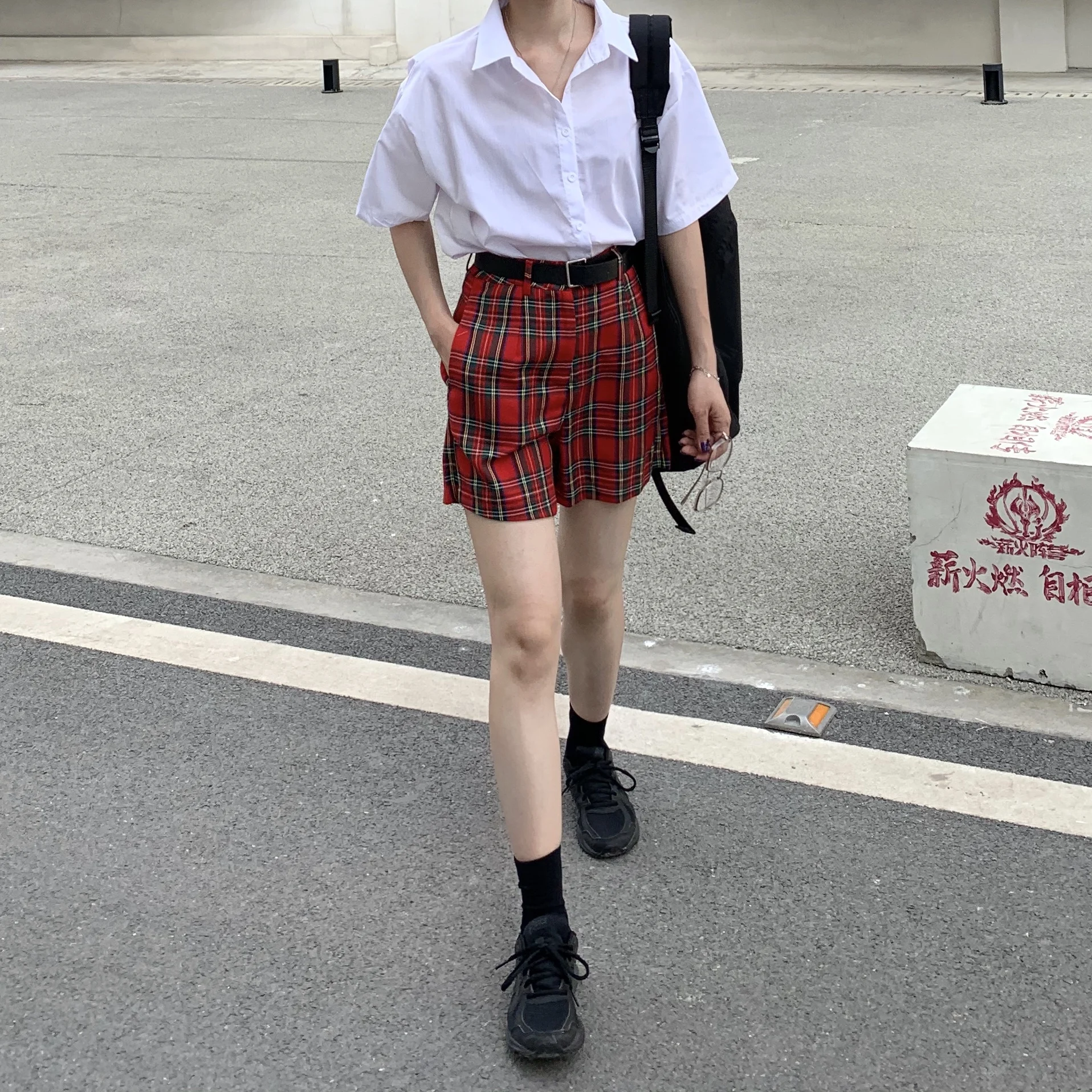 New Women Summer Red Plaid Shorts Sexy High Waist Overalls Female Casual Fashion All-Match Shorts Gothic Girls 2021 Streetwear keiki kona shorts