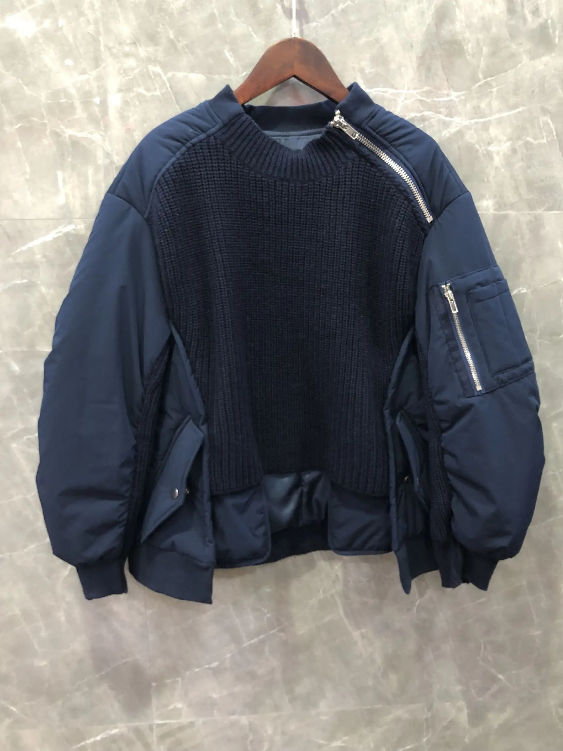 2019FW winner новые женские шерстяные вязаные Лоскутные толстовки женские повседневные пальто Топы 2 цвета пачка