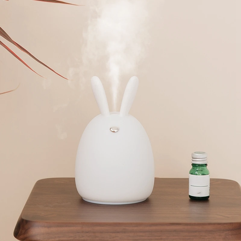 

Ultrasonic Air Humidifier Aroma Essential Oil Diffuser Cute Rabbit Freshener Nebulizer with Led Night Lamp Tabletop Diffuser Whi
