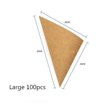 100 шт треугольной формы одноразовые вафельные бумажные стаканчики для упаковки еды попкорн крафт-бумажная коробка для закусок бумажный пакет держатель для вафель - Цвет: 100 pcs large karft