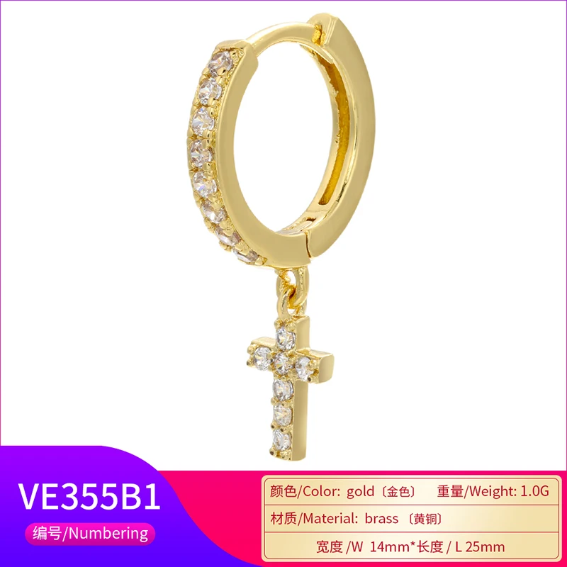 ZHUKOU 2021 NEW Gold/Silver color small hoop Earrings crystal mini cross hoop earrings for women Fashion jewelry wholesale VE355 ZHUKOU 2021 NEW Gold/Silver color small hoop Earrings crystal mini cross hoop earrings for women Fashion jewelry wholesale VE355