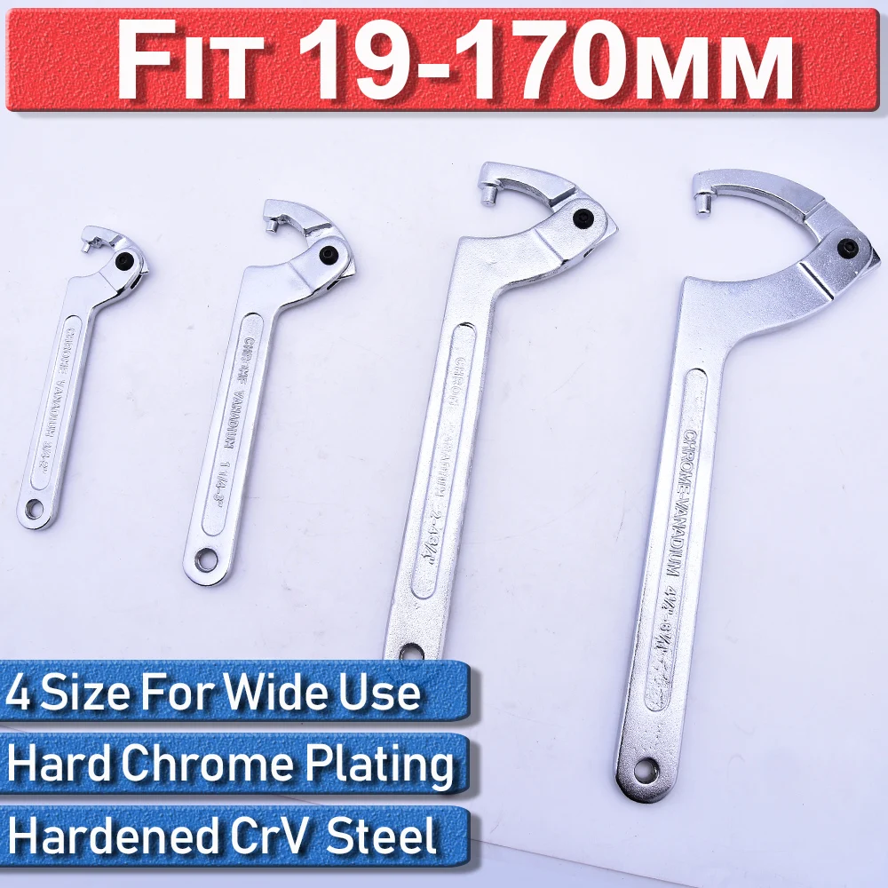 Chrome Vanadium Steel 165MM Length Kennedy Adjustable C Spanner 20-50MM Jaw C 