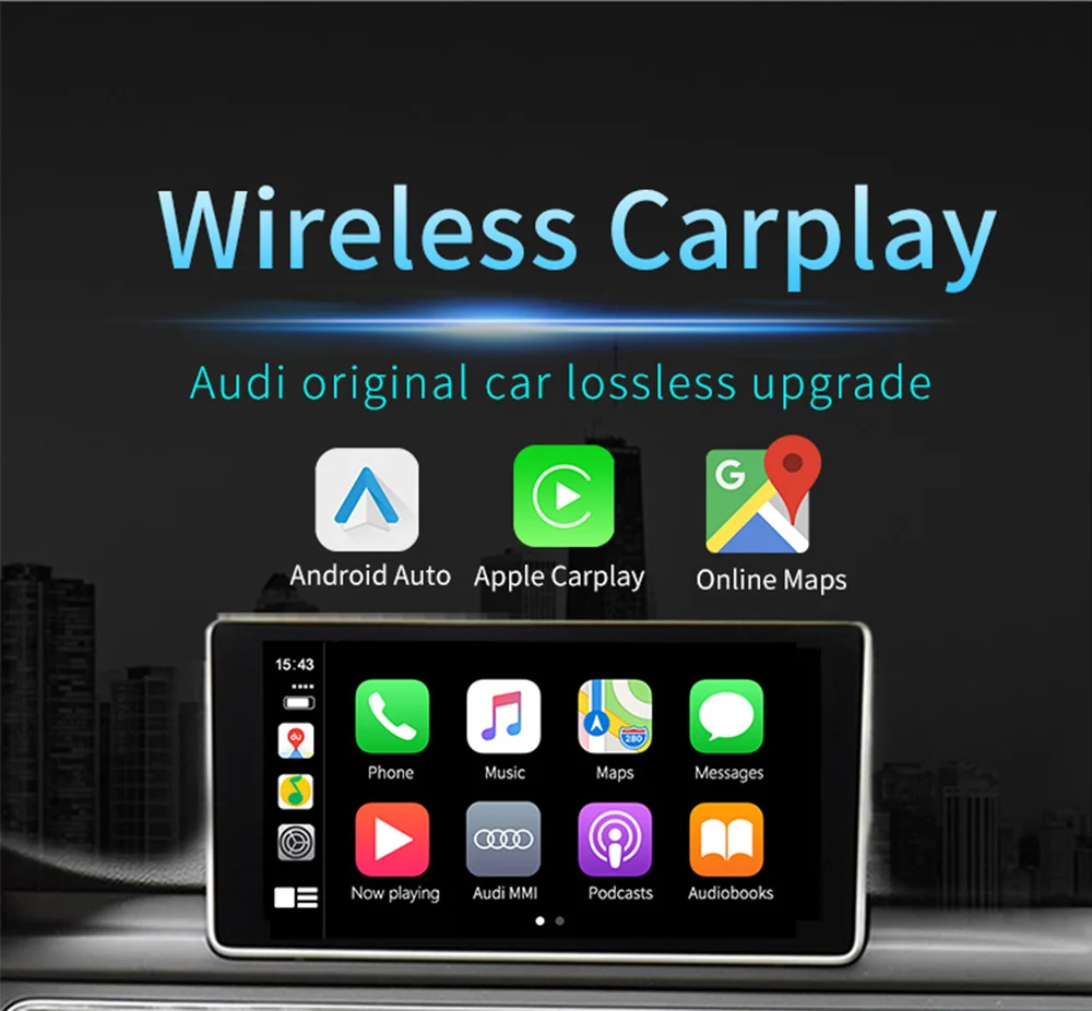 Carlinkit беспроводной Apple CarPlay Android авто для 2009- Audi A5 S5 MMI 3g/3g+ интерфейс MuItimedia CarPlay и Android авто