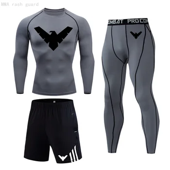 

Running suit brand Leggings Men's Sports suit 3 piece Tracksuit Men Training pants Bodybuilding T-Shirt Compression union suit