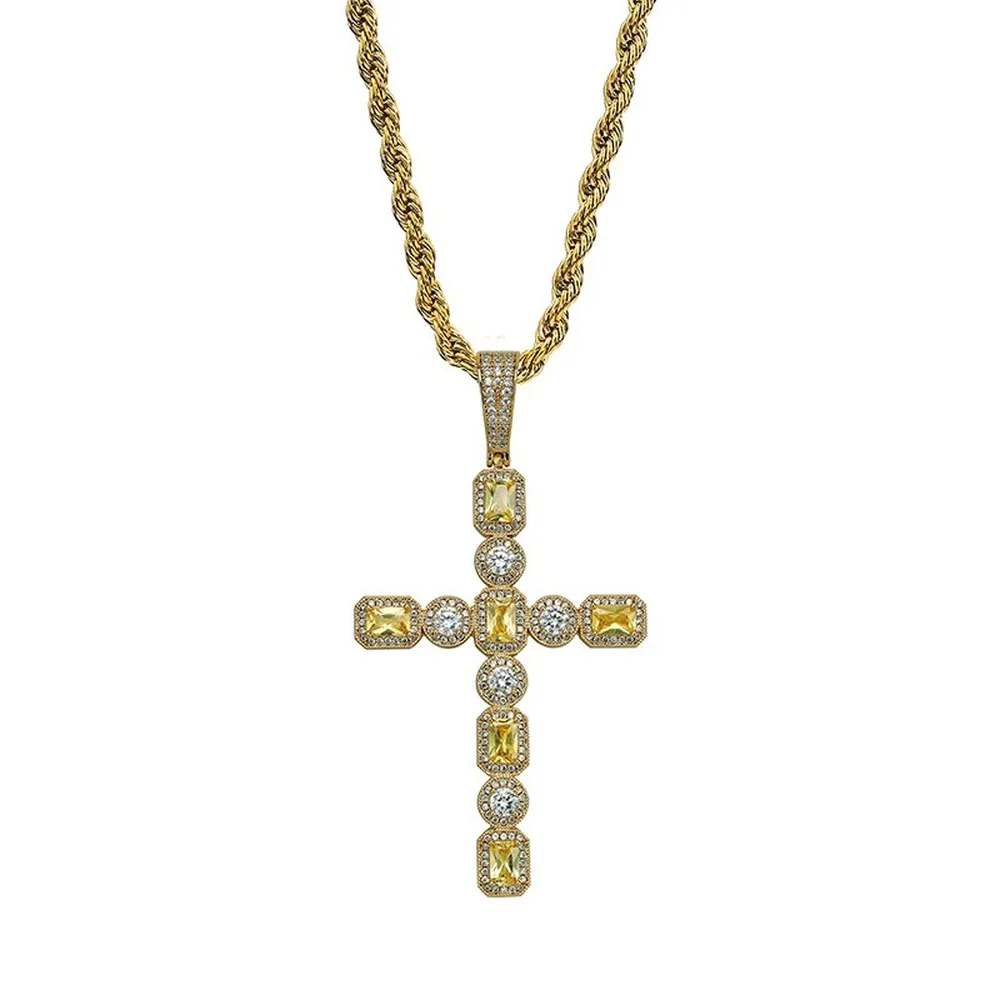 

Hip Hop Chain Fully Iced Out Lab Diamond Personality Vintage Cross Pendent Necklace for Men Women