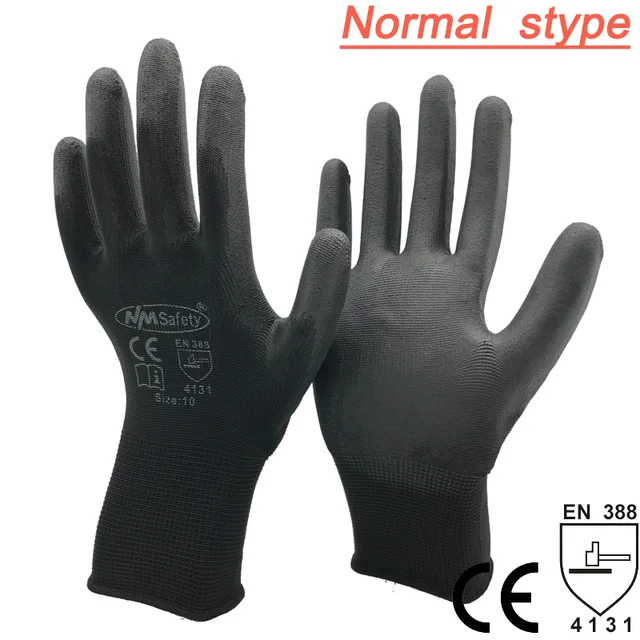 24Pieces/12 Pairs Industrial Protective Work Safety Gloves Black Pu Nylon Cotton Glove with Garden NMSafety Brand All Sizes PU1350BLK