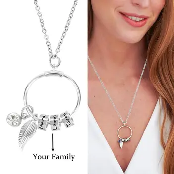 

Custom Stainless Steel Bead Pendant Necklace Bohemia Leaf and 12 Months Birthday Birthstone Necklace Personalized 1-7 Name Beads