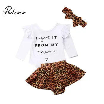 

pudcoco Baby Girls Clothes Set 2020 Spring Autumn Newborn Clothing Leopard Print Rompers Headband Shorts Skirt 3PCS Outfits Set
