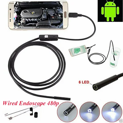 WIFI Endoscope Camera Mini Waterproof Soft Cable Inspection Camera 8mm 1M USB Endoscope Borescope IOS Endoscope For Iphone - Цвет: Wired Endoscope 480p