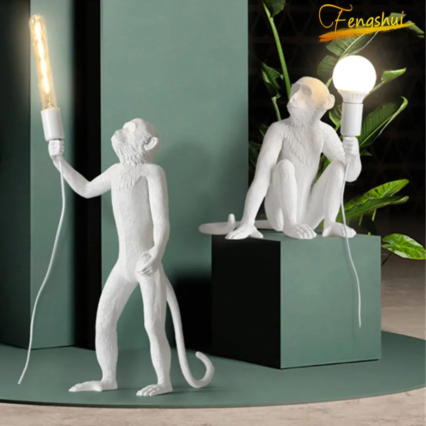 Nordic Resin Monkey Lamp LED Table Lamp for Bedroom E27 Hemp Rope Loft Table Lights Bedroom Bedside Lamp Indoor Decor Lighting