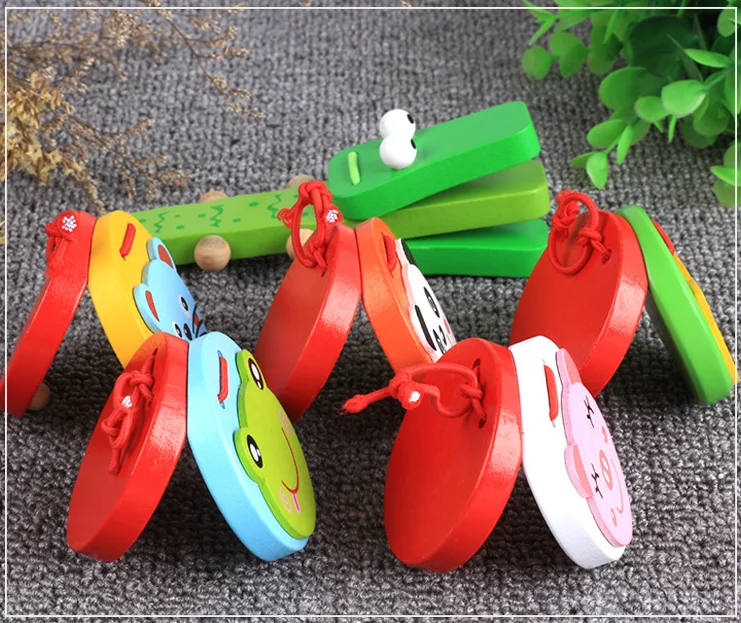 Новые Детские деревянные игрушки музыкальный инструмент детская музыкальная игрушка Дети мультфильм Кастанет Clapper