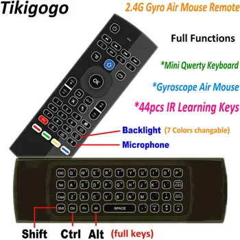 

Tikigogo TK3 backlit 2.4G Voice Air Mouse Mini Keyboard 44 IR Learning keys for Android Smart TV Box PK MX3 t3 Remote control