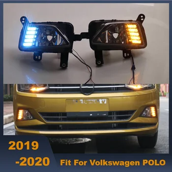 

One Pair Dynamic Turn Signal Relay Waterproof Car DRL LED Daytime Running Light Fog Lamp For Volkswagen POLO 2019
