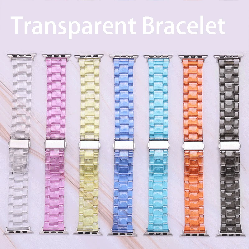 Resin strap for apple watch band 7 44mm 40mm 42mm 38mm 41 45mm correa transparent Loop watchband for iwatch 7 6 se series 5 4 3
