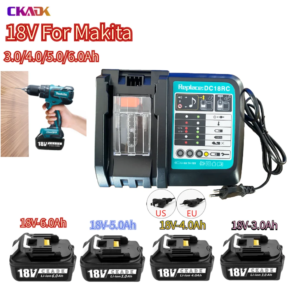 With Charger BL1860 Rechargeable Batteries18V 6000mAh Lithium Ion for Makita 18v Battery 6Ah BL1840 BL1850 BL1830 BL1860B LXT400 |