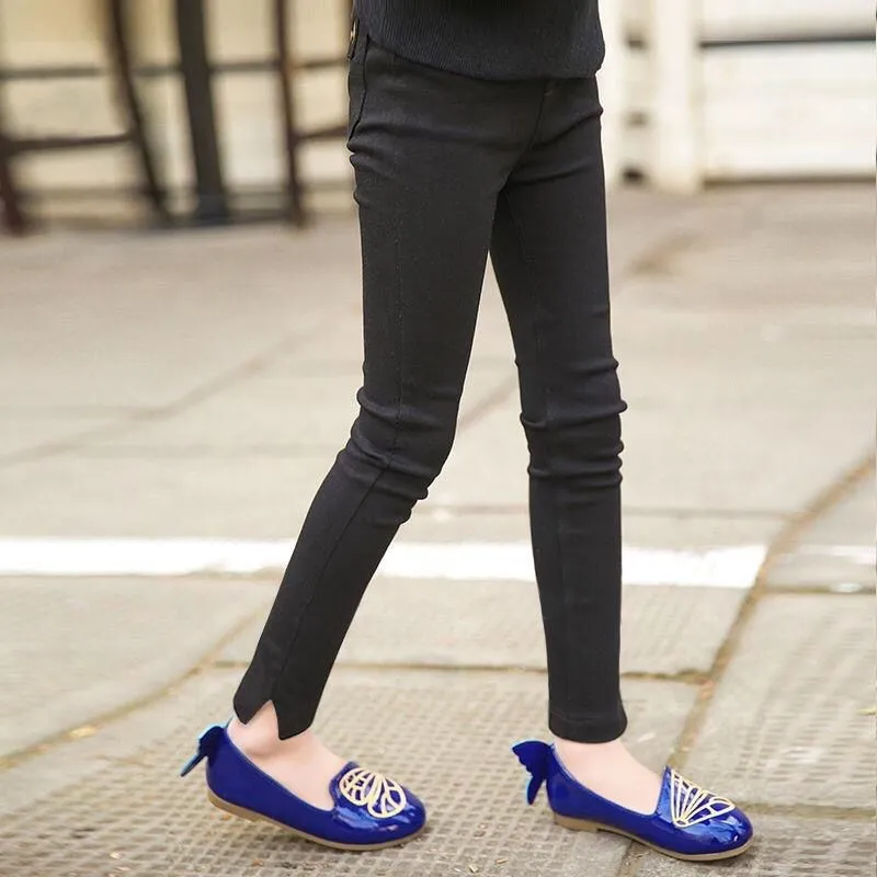 no fleece 02 Girls Pants Kids Winter Child Fleece Skinny Pants for Kids Black Capri Jeans Children Breech Trousers 4 5 6 7 8 9 10 11 12 Years - Цвет: no fleece 02