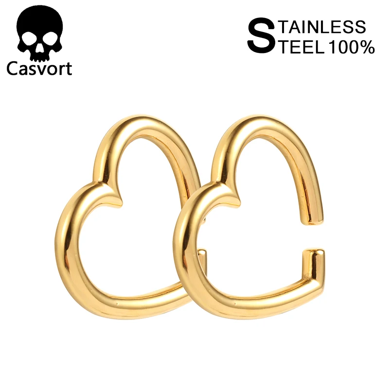 Casvort 10 шт./партия Модные нержавеющая сталь 316 L для ушей в форме сердца диаметры для ушей пробивные туннели ювелирные изделия для тела - Окраска металла: gold