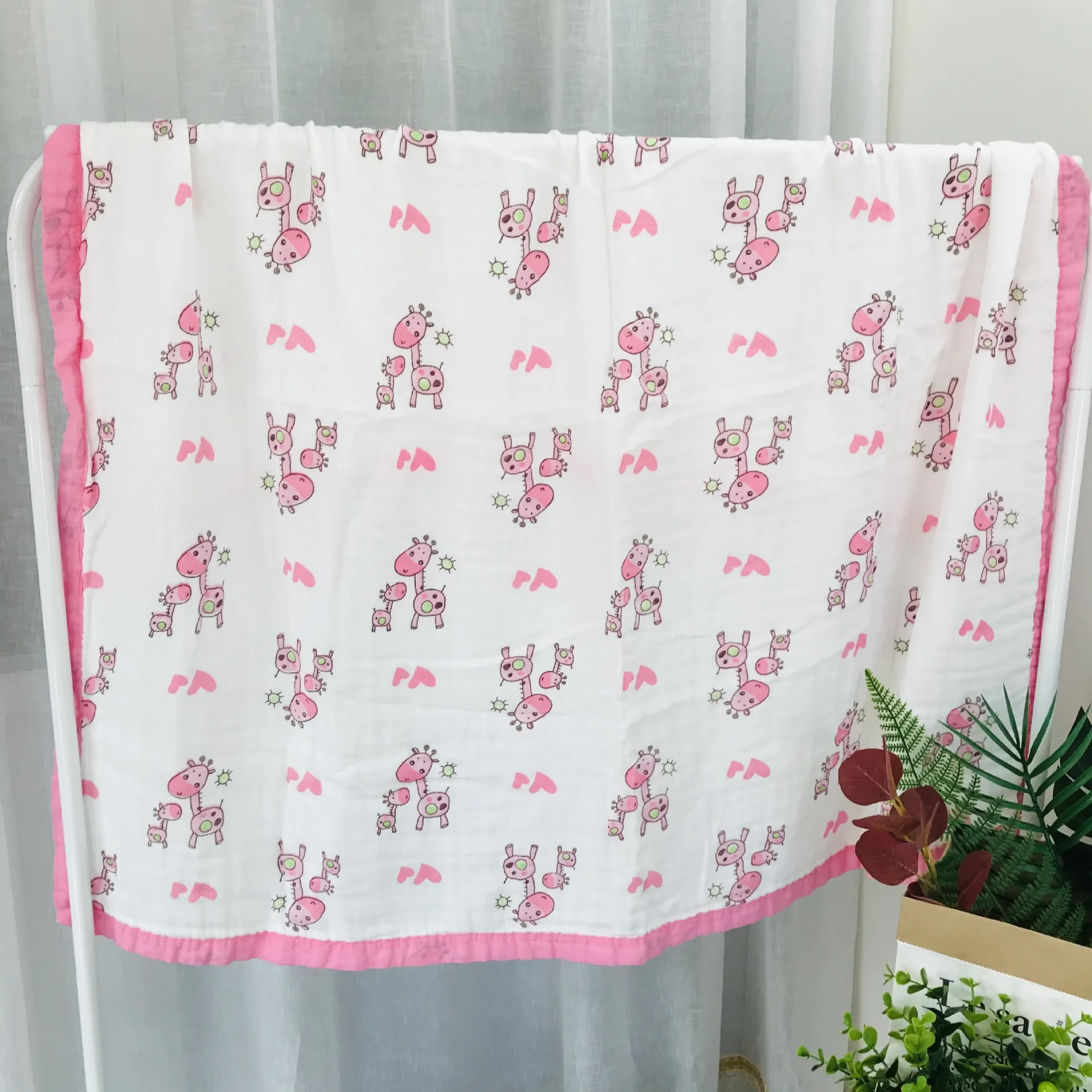 

Four Layer Bamboo Cotton Extra-large Children's Quilt Wide Covered Edge Bamboo Fiber Bath Towel Cartoon Printed Soft Children Bl