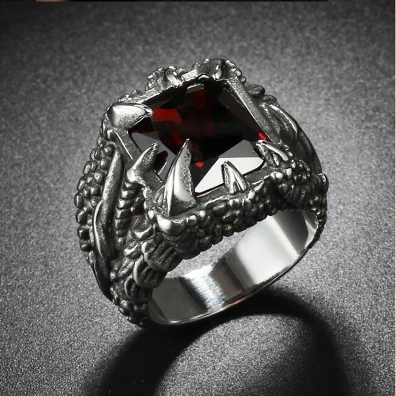 New Retro Dragon Claw Shape Bohemian Crystal Inlaid Ring Men's Fashion Metal Accessories Party Jewelry | Украшения и