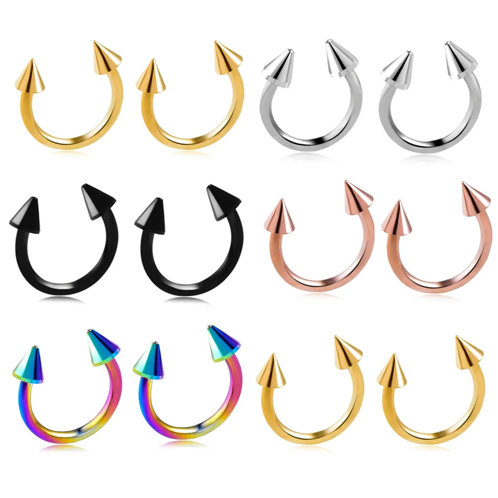 2 шт./лот кольцо для носа из нержавеющей стали Подкова Спайк перегородка пирсинг для бровей промышленная Спираль пирсинг тела сексуальные ювелирные изделия